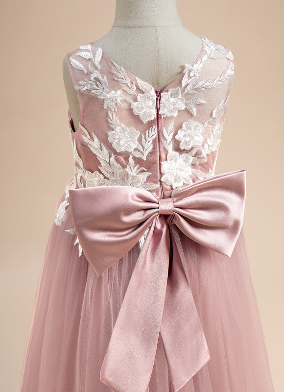 Robe De Fête En Tulle Rose Poudré Avec Nœud Satin. - gallery 1
