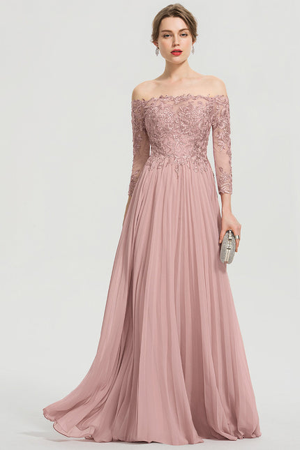 Robe De Demoiselle D'Honneur Rose Poudrée À Manches Longues Et Dentelle - gallery 2