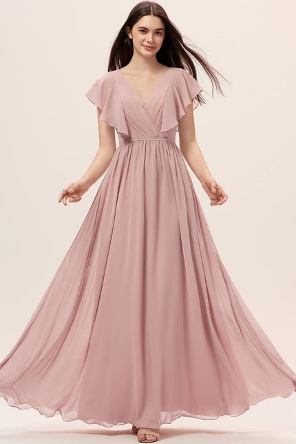 Robe Fluide Rose Poudré À Fente