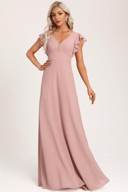 Robe De Demoiselle D'Honneur Rose Poudré À Bretelles Fines