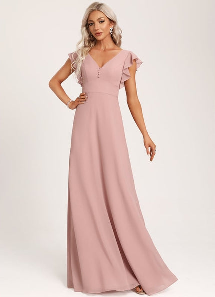 Robe De Demoiselle D'Honneur Rose Poudré À Bretelles Fines