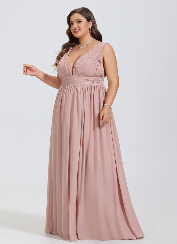 Robe De Soirée Rose Poudré À Décolleté En V - gallery 6