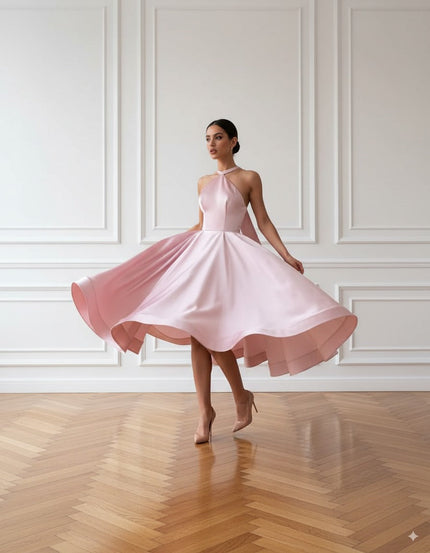 Robe De Bal Rose Poudré À Col Montant