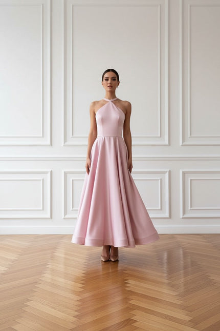 Robe De Bal Rose Poudré À Col Montant