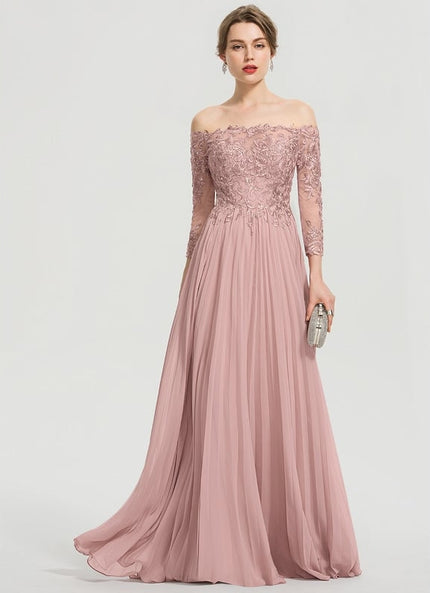 Robe De Demoiselle D'Honneur Rose Poudrée À Manches Longues Et Dentelle