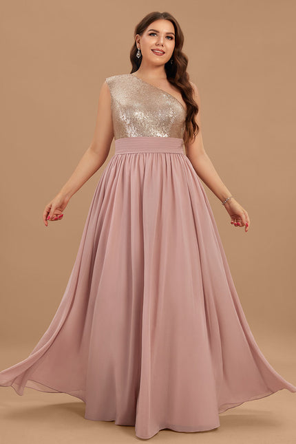 Robe De Demoiselle D'Honneur Rose Poudrée À Sequins Dorés - gallery 4