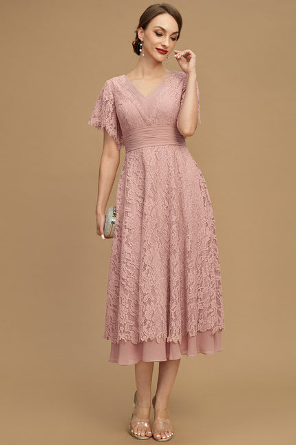 Robe De Mère De La Mariée Rose Poudrée À Dentelle - gallery 5