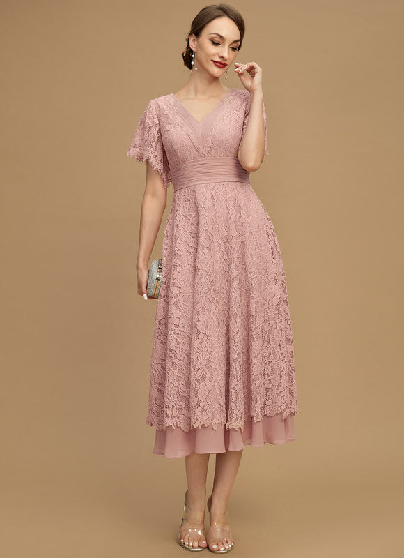 Robe De Mère De La Mariée Rose Poudrée À Dentelle - gallery 5