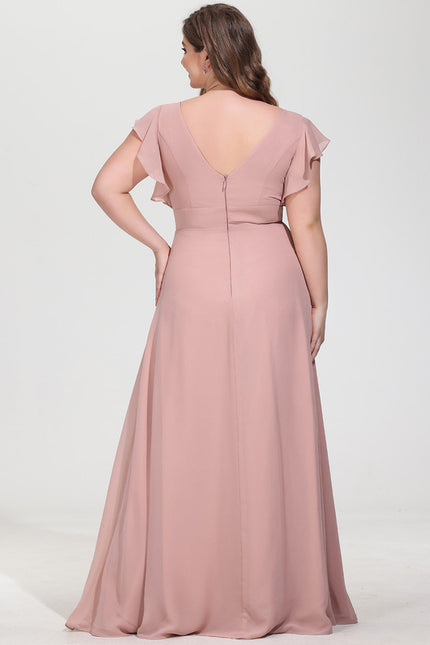 Robe De Demoiselle D'Honneur Rose Poudré À Bretelles Fines - gallery 7