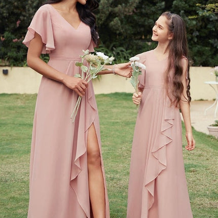 Robe De Demoiselle D'Honneur Rose Poudré À Bretelles Fines