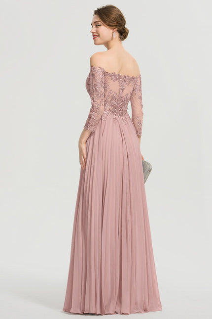 Robe De Demoiselle D'Honneur Rose Poudrée À Manches Longues Et Dentelle - gallery 1