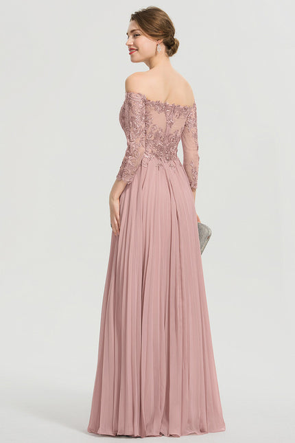 Robe De Demoiselle D'Honneur Rose Poudrée À Manches Longues Et Dentelle - gallery 6