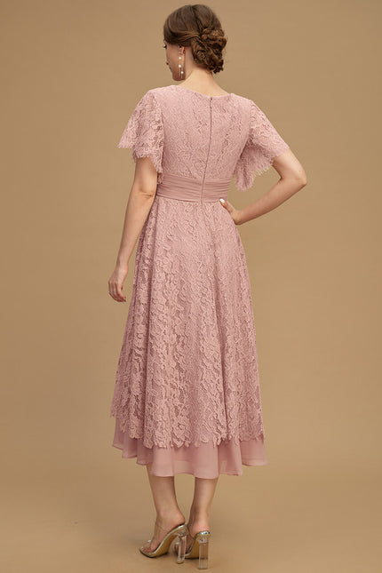 Robe De Mère De La Mariée Rose Poudrée À Dentelle - gallery 2