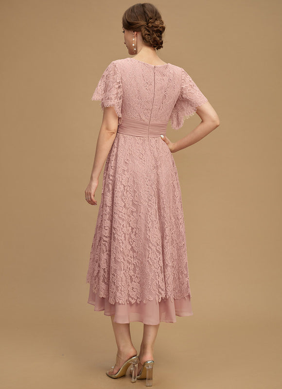 Robe De Mère De La Mariée Rose Poudrée À Dentelle - gallery 2