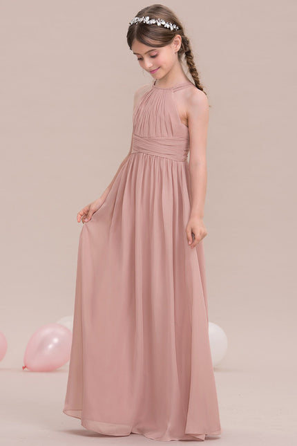 Robe De Demoiselle D'Honneur Rose Poudré À Jupe Fluide - gallery 2